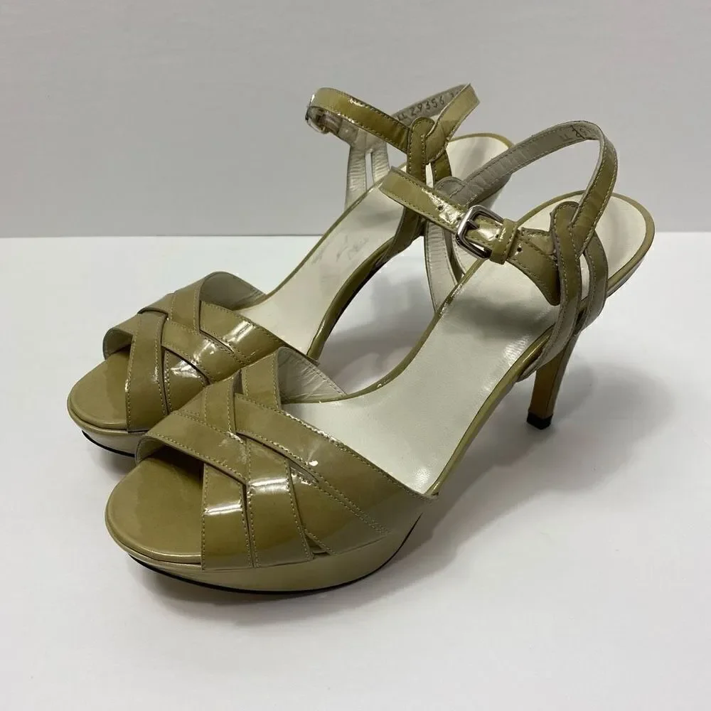 Stuart Weitzman Patent Tan Strappy Heels